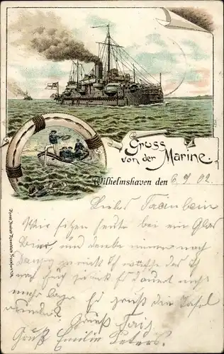 Litho Wilhelmshaven an der Nordsee, Deutsches Kriegsschiff, Rettungsboot