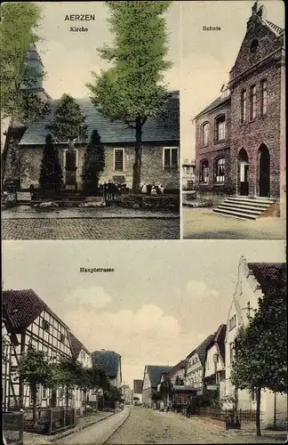Ak Aerzen im Weserbergland, Kirche, Schule, Hauptstraße