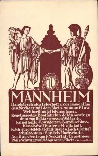 Künstler Ak Mannheim in Baden, Reklamekarte des Verkehrsvereins