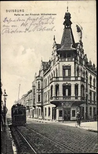 Ak Duisburg im Ruhrgebiet, Partie an der Friedrich Wilhelmstraße, Straßenbahn