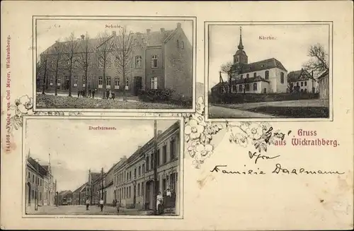 Ak Wickrathberg Mönchengladbach am Niederrhein, Kirche, Schule, Dorfstraße