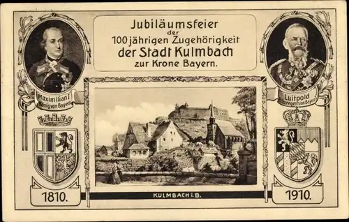 Ak Kulmbach in Oberfranken, Jubiläumsfeier der 100 jähr. Zugehörigkeit der Stadt zur Krone Bayern