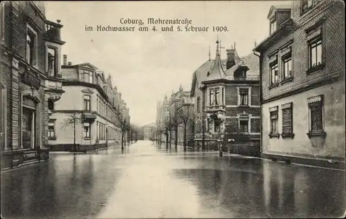 Ak Coburg in Oberfranken, Hochwasser 1909, Überflutete Mohrenstraße
