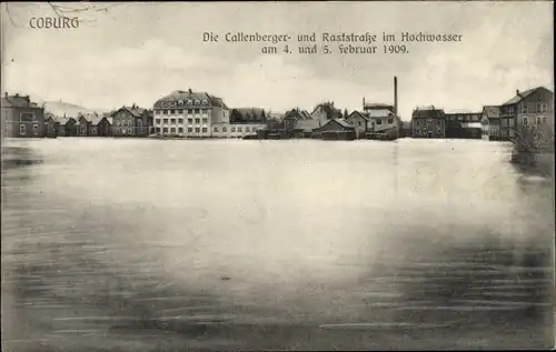 Ak Coburg in Oberfranken, Hochwasser 1909, Callenbergerstraße, Raststraße