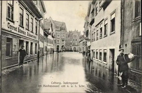 Ak Coburg in Oberfranken, Judengasse, Hochwasser 1909, Schlossermeister Conrad Buhmann