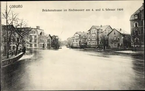 Ak Coburg in Oberfranken, Brückenstraße im Hochwasser 1909