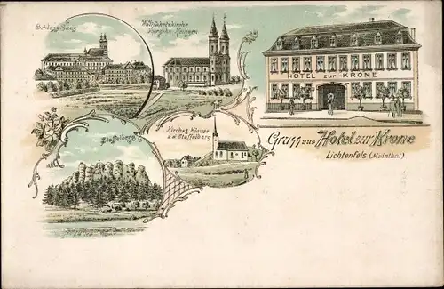 Litho Lichtenfels im Obermainland Oberfranken, Vierzehnheiligen, Schloss Banz, Hotel zur Krone