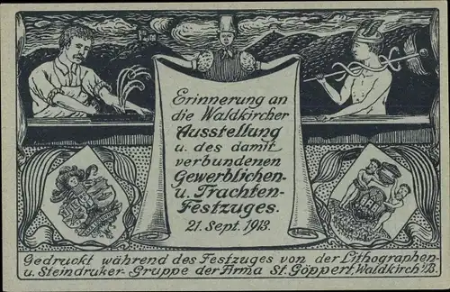 Ak Waldkirch im Breisgau Schwarzwald, Ausstellung 1913, Gewerblicher- und Trachtenfestzug