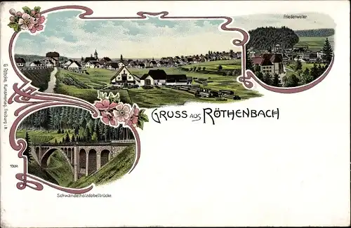 Litho Röthenbach Rötenbach Friedenweiler im Schwarzwald, Schwändelholzdobelbrücke, Panorama