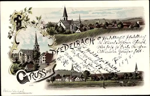 Litho Pfedelbach in Württemberg, Panorama, Kirche