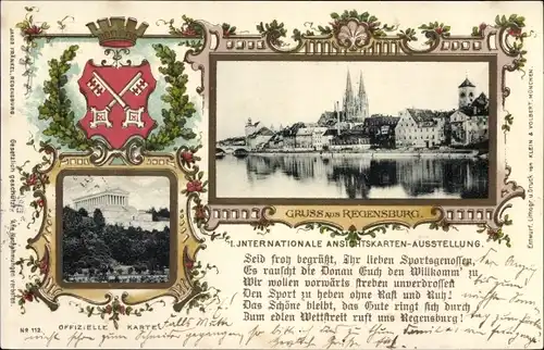 Ganzsachen Wappen Ak Regensburg an der Donau Oberpfalz, Int. Ansichtskarten Ausstellung