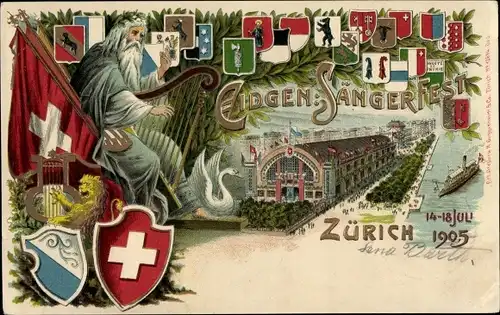 Präge Wappen Litho Zürich, Eidgen. Sängerfest 1905, Kantonswappen, Festhalle