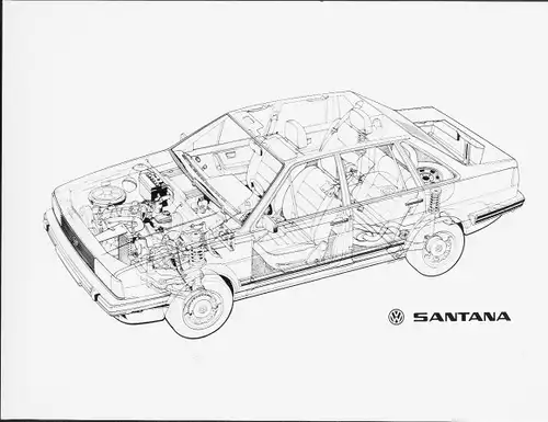 Foto Auto, VW Santana, Volkswagen, schematische Zeichnung