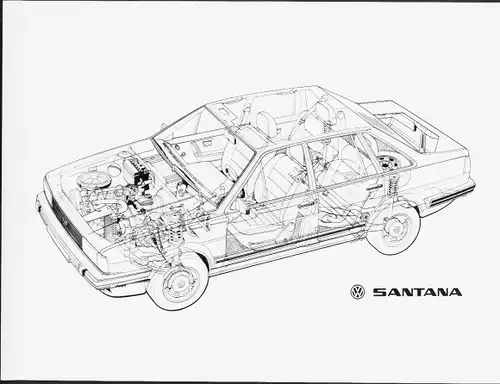 Foto Auto, VW Santana, Volkswagen, schematische Zeichnung