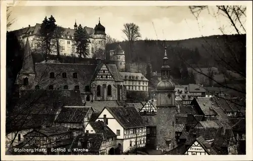 Ak Stolberg im Harz, Schloss und Kirche, Fachwerkhäuser