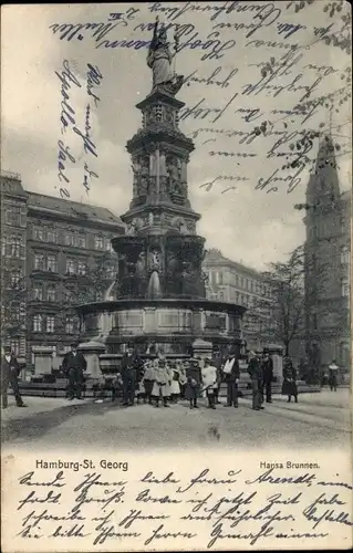 Ak Hamburg Mitte Sankt Georg, Hansa Brunnen