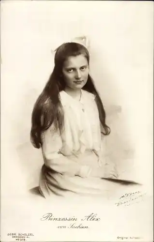 Ak Prinzessin Alix von Sachsen, Sitzportrait, Haarschleife