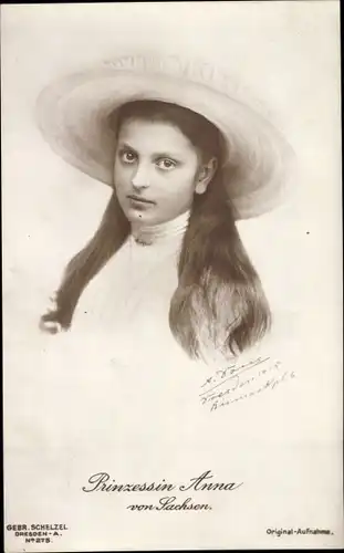 Ak Prinzessin Anna von Sachsen, Portrait, Hut