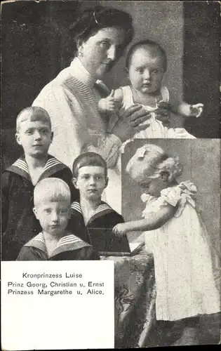 Ak Kronprinzessin Luise von Sachsen, Kinder, Prinz Georg, Christian, Ernst, Margarethe, Alice