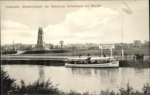 Ak Hannover, Haltestelle Bismarcksäule, Motorboote Scharnhorst u. Blücher
