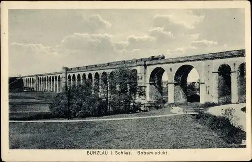 Ak Bolesławiec Bunzlau Schlesien, Boberviadukt, Eisenbahn
