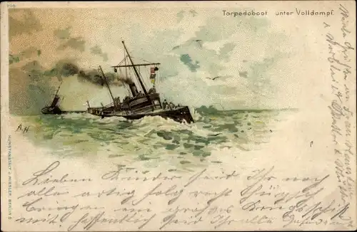 Künstler Litho Deutsches Kriegsschiff, Torpedoboote unter Volldampf, Kaiserliche Marine