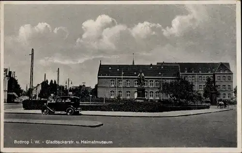 Ak Bottrop im Ruhrgebiet, Gladbecker Straße, Heimatmuseum, Denkmal