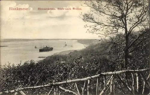 Ak Hamburg Altona Blankenese, Bismarckstein, Elbpanorama nach Westen, Dampfer