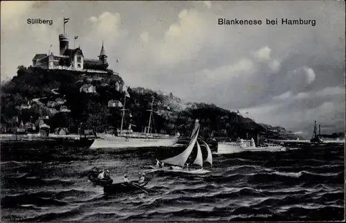 Ak Hamburg Altona Blankenese, Süllberg, Schiffe auf der Elbe