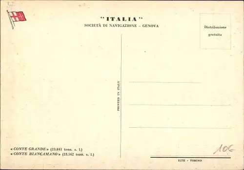 Ak Passagierschiff Conte Grande, Conte Biancamano, Italia Società di Navigazione Genova