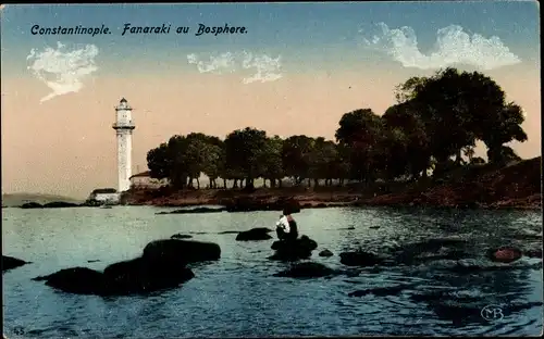Ak Konstantinopel Istanbul Türkei, Leuchtturm am Bosporus, Bäume