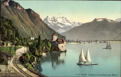 Ak Chillon Montreux Kanton Waadt, Chateau de Chillon et la Dent du Midi