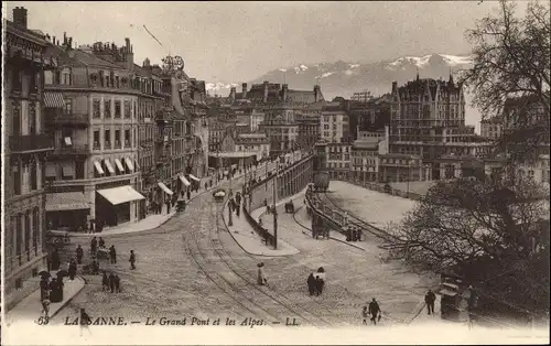 Ak Lausanne Kanton Waadt, Le Grand Pont et les Alpes