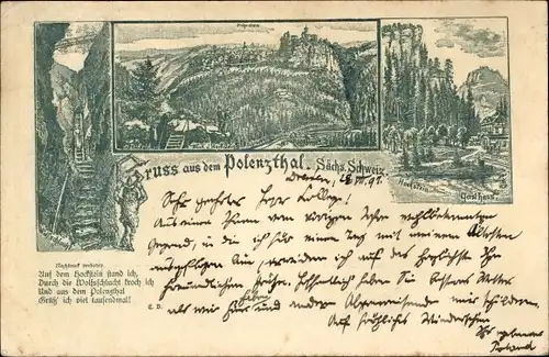 Litho Hohnstein in der Sächsischen Schweiz, Polenztal, Hockstein, Wolfschlucht