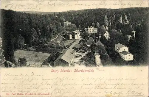 Ak Schweizermühle Rosenthal Bielatal Sächsische Schweiz, Panorama vom Ort