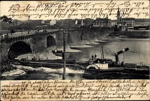 Ak Dresden Altstadt, Augustusbrücke, Dampfer