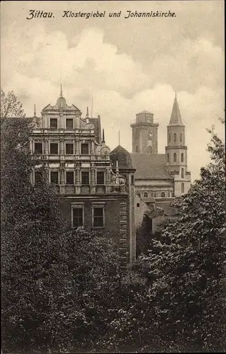 Ak Zittau in Sachsen, Klostergiebel und Johanniskirche