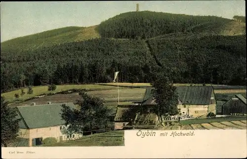 Ak Oybin in der Oberlausitz, Ortsansicht mit Hochwald