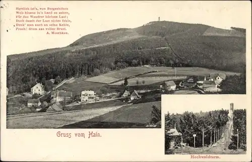 Ak Hain Hayn Oybin Oberlausitz, Ortsansicht, Hochwaldturm