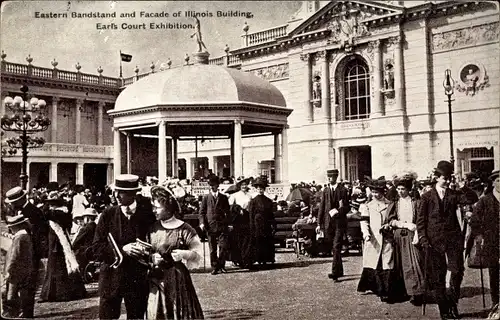 Ak London City England, Eastern Bandstand and Facade of Illinois Building, Earl's Court Exhibition