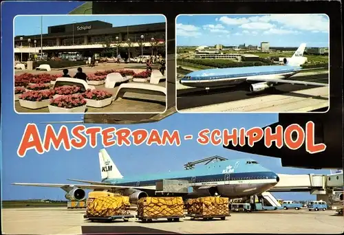 Ak Amsterdam Schiphol Nordholland Niederlande, Flughafen, KLM Flugzeug