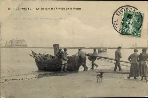 Ak Le Portel Pas de Calais, Le Depart et l'Arrivée de la Peche