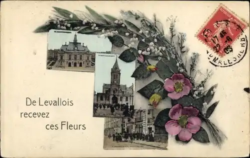 Ak Levallois Hauts Seine, Fleurs, Eglise, Une rue