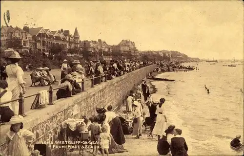 Ak Westcliff on Sea Southend on Sea Essex England, Promenade und Strand