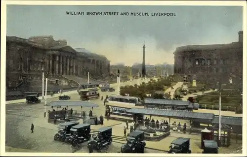 Ak Liverpool Merseyside England, William Brown Street and Museum, Bus, Automobile
