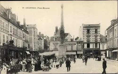 Ak Chartres Eure et Loir, Place Marceau, Denkmal