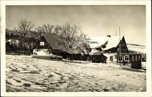 Ak Geising Altenberg im Erzgebirge, Teilansicht, Winter, Gasthaus Vorwerk