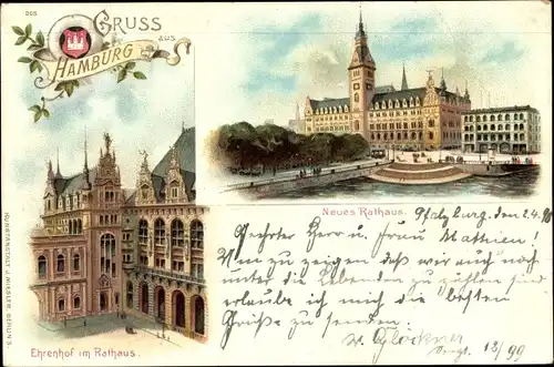 Litho Hamburg Mitte Altstadt, Neues Rathaus mit Ehrenhof
