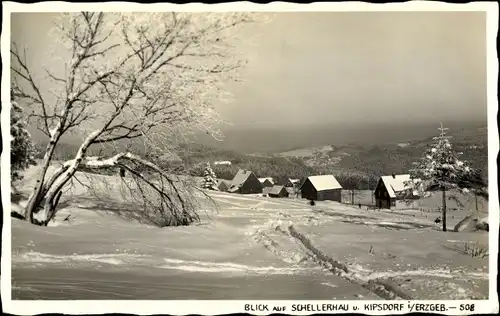 Ak Schellerhau Altenberg im Erzgebirge, Blick auf den Ort und Kipsdorf, Winteransicht