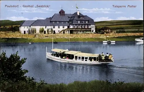 Ak Malter Dippoldiswalde, Talsperre Malter, Paulsdorf, Gasthof Seeblick, Schiff